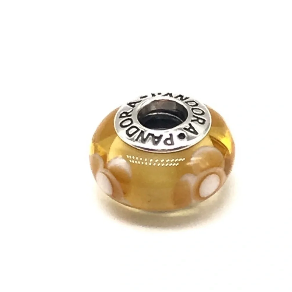 Pandora Sterling Silver Retired Yellow Flowers For You Murano Glass Bead Charm